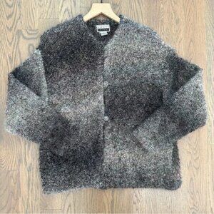 Vintage Express Tricot 90s Looped Mohair Blend Boxy Cardigan Grey and Purple S